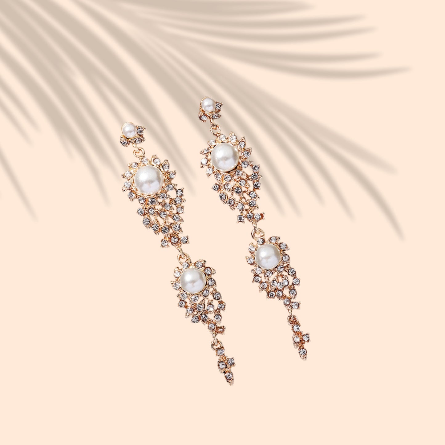 Gold Wedding Earrings, Cubic Zirconia Dangle Earrings for Bride, Bridesmaids, Gold Bridal Earring