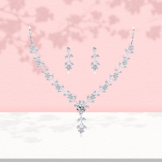 ewelry Set for Women, Necklace Dangle Earrings Bracelet Set, White Gold Plated Jewelry Set