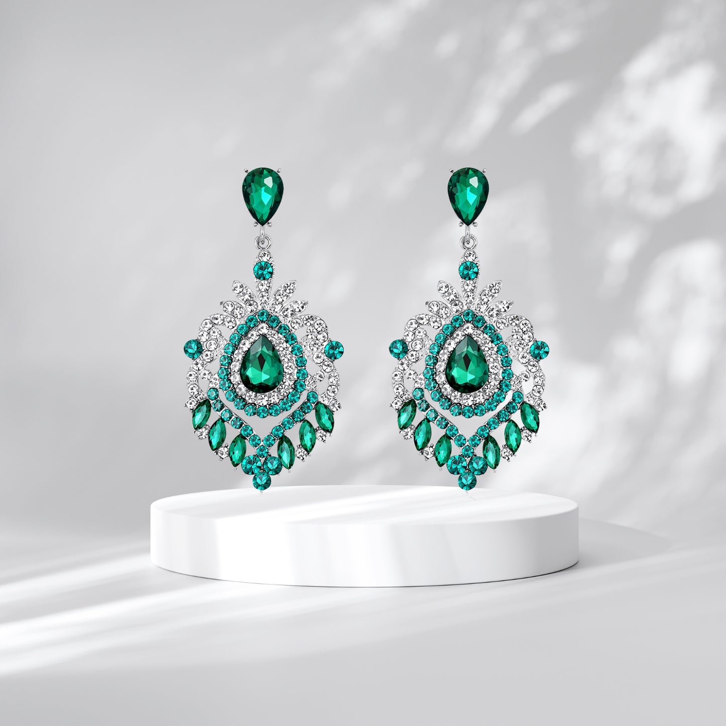 Fashion Rhinestone Statement Drop Dangle Earrings Long Colorful Crystal Bridal Wedding Teardrop Chandelier Earrings for Women Prom Pageant