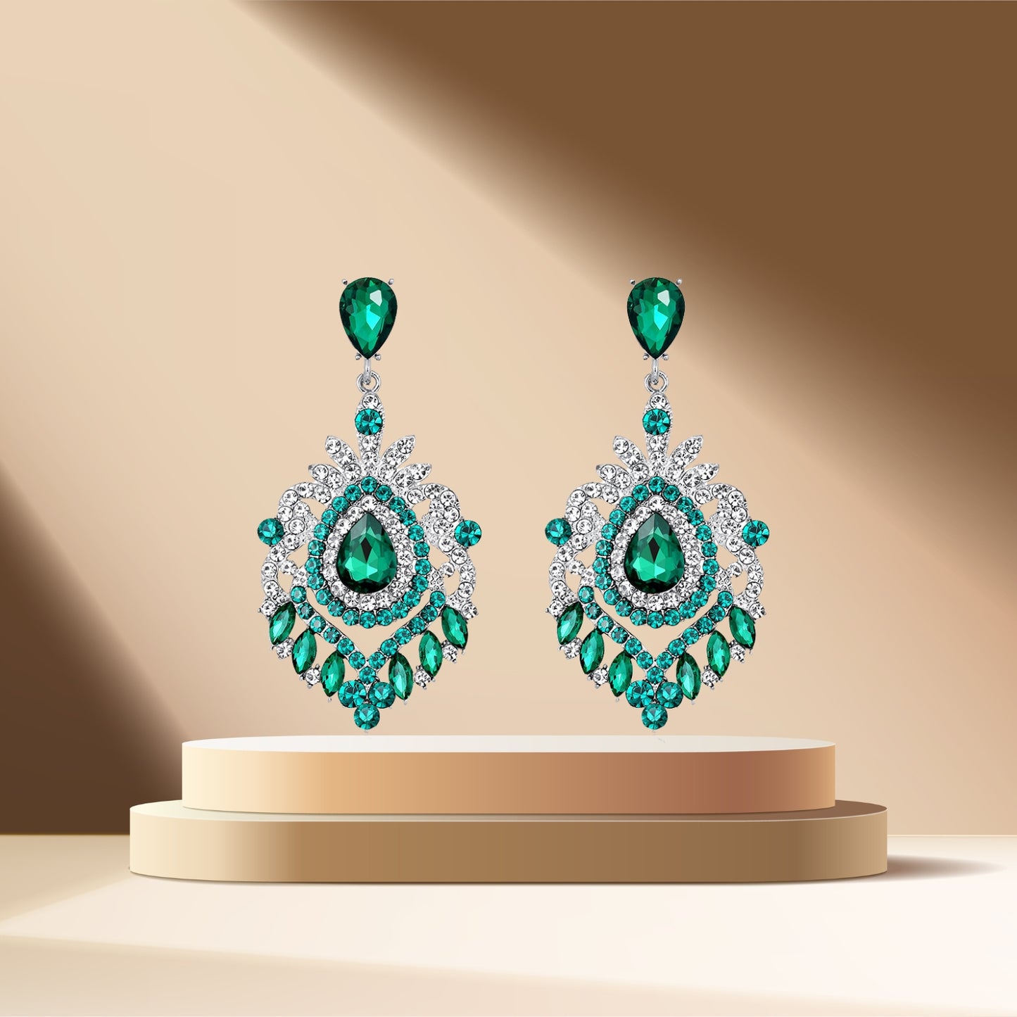 Fashion Rhinestone Statement Drop Dangle Earrings Long Colorful Crystal Bridal Wedding Teardrop Chandelier Earrings for Women Prom Pageant