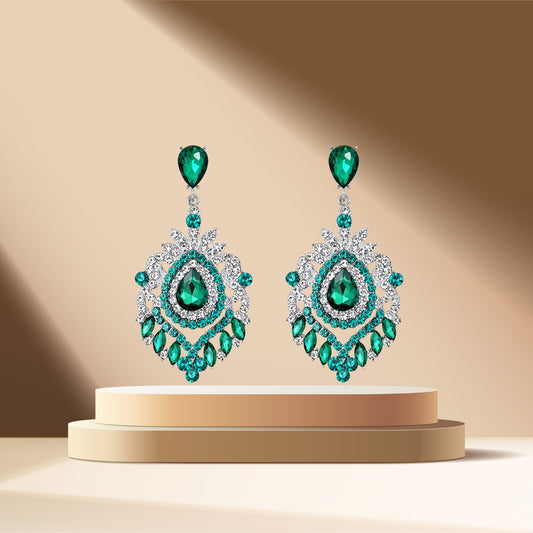 Fashion Rhinestone Statement Drop Dangle Earrings Long Colorful Crystal Bridal Wedding Teardrop Chandelier Earrings for Women Prom Pageant