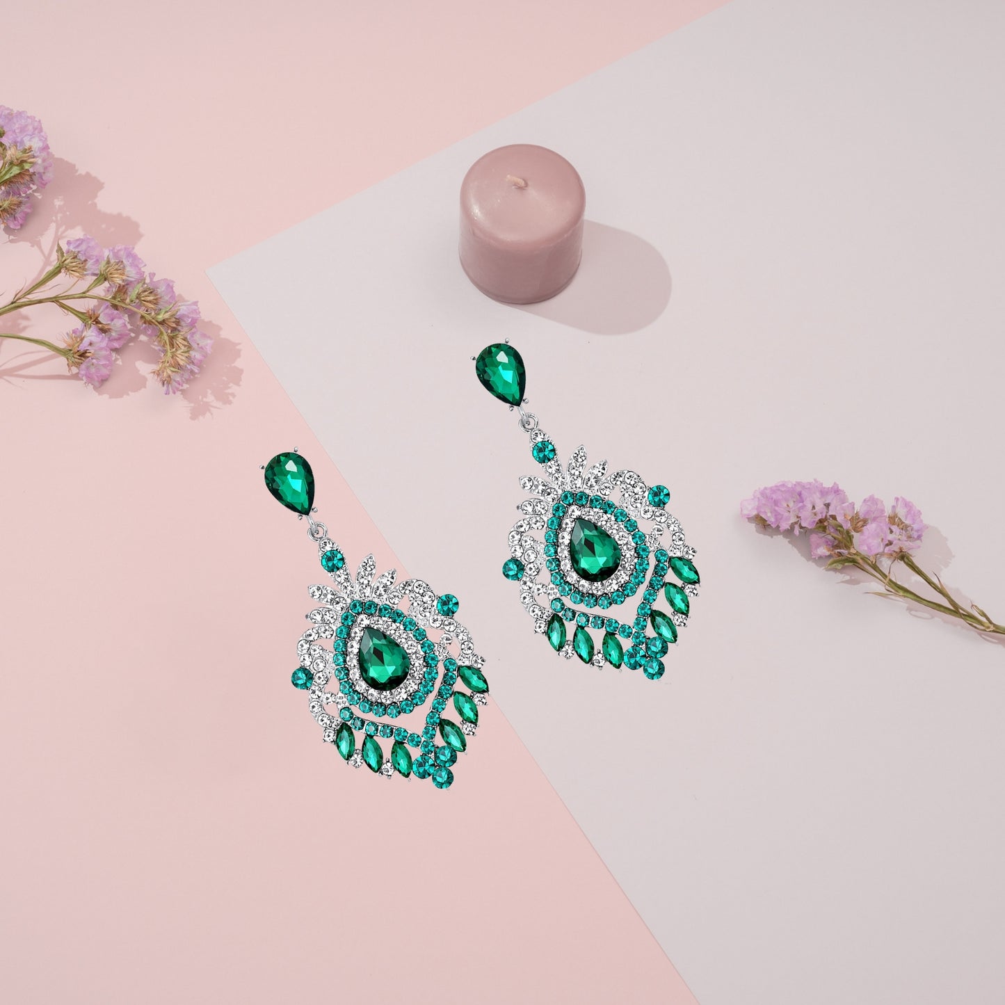 Fashion Rhinestone Statement Drop Dangle Earrings Long Colorful Crystal Bridal Wedding Teardrop Chandelier Earrings for Women Prom Pageant