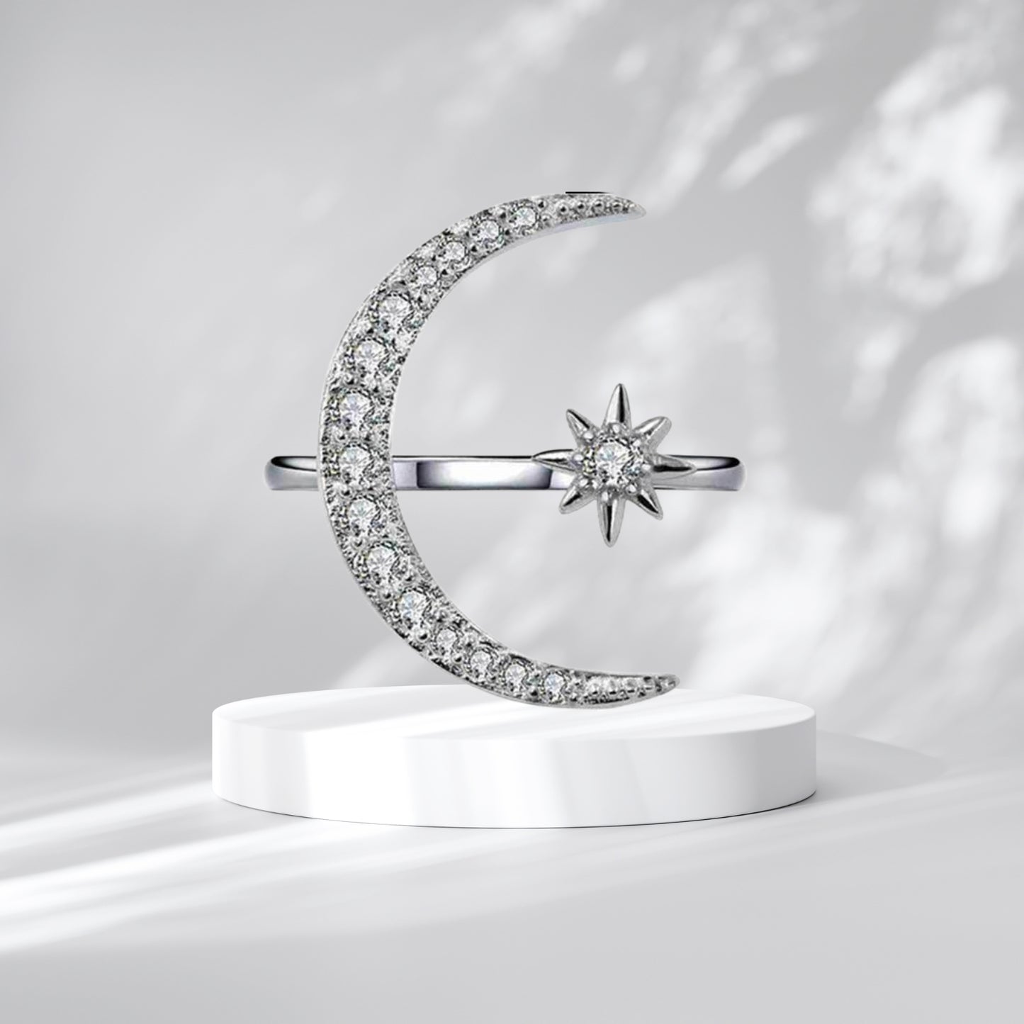 Star and Moon Ring Adjustable 925 Sterling Silver Crescent Moon Ring Vintage Jewelry Gifts for Womem