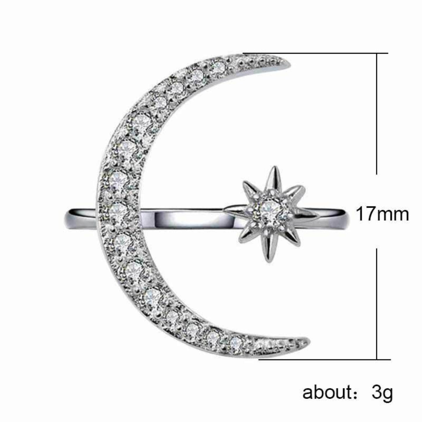 Star and Moon Ring Adjustable 925 Sterling Silver Crescent Moon Ring Vintage Jewelry Gifts for Womem
