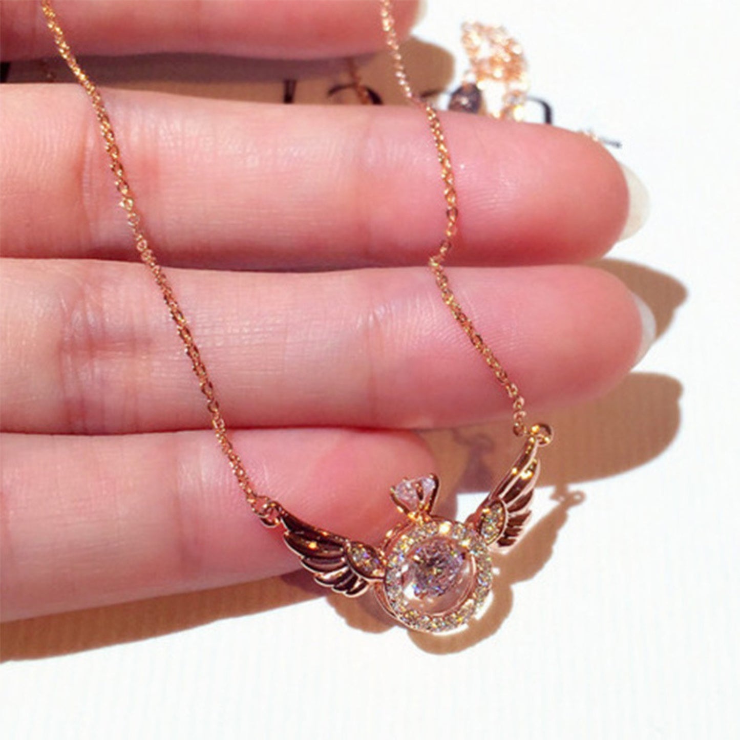 Pink Angel Wings Pendant Necklace,Cute Tiny Guardian Angel Charm Necklace,Dainty Simple Minimalist Necklace for Women