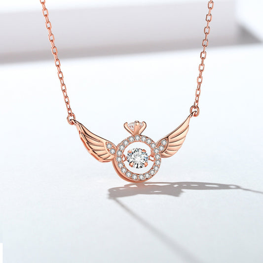 Pink Angel Wings Pendant Necklace,Cute Tiny Guardian Angel Charm Necklace,Dainty Simple Minimalist Necklace for Women