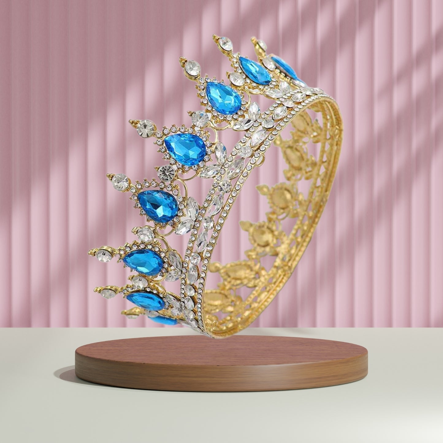 Aqua Blue Full Round Crystal Tiaras and Crowns for Women, Silver Queen of Hearts Crown Rhinestones Wedding Gifts for Bride Birthday Queen crown for women queen of hearts Accessories for Prom Halloween Pageant Photograph