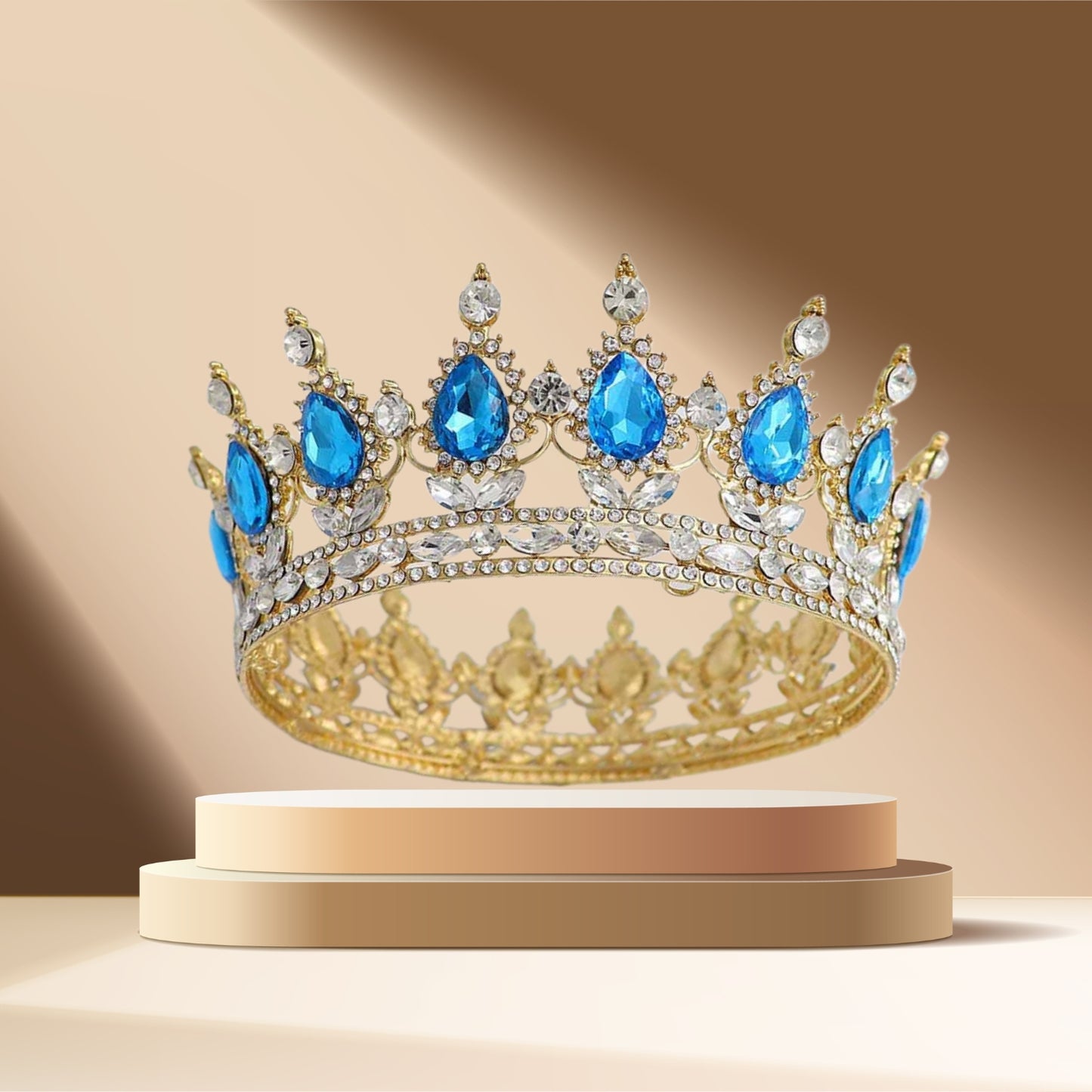 Aqua Blue Full Round Crystal Tiaras and Crowns for Women, Silver Queen of Hearts Crown Rhinestones Wedding Gifts for Bride Birthday Queen crown for women queen of hearts Accessories for Prom Halloween Pageant Photograph