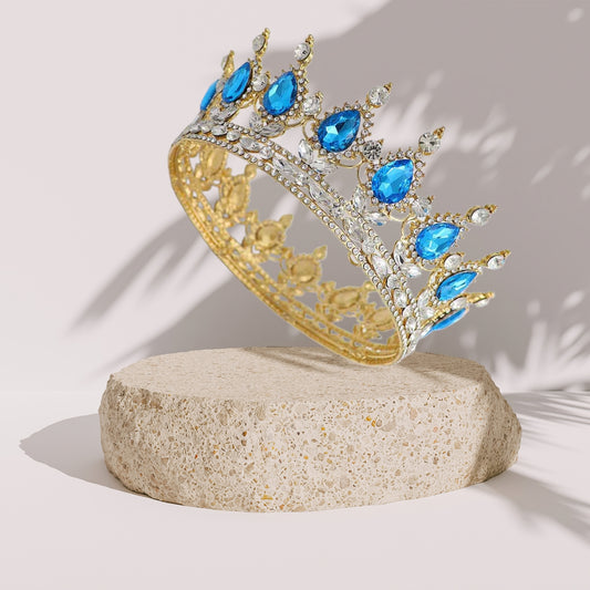Aqua Blue Full Round Crystal Tiaras and Crowns for Women, Silver Queen of Hearts Crown Rhinestones Wedding Gifts for Bride Birthday Queen crown for women queen of hearts Accessories for Prom Halloween Pageant Photograph