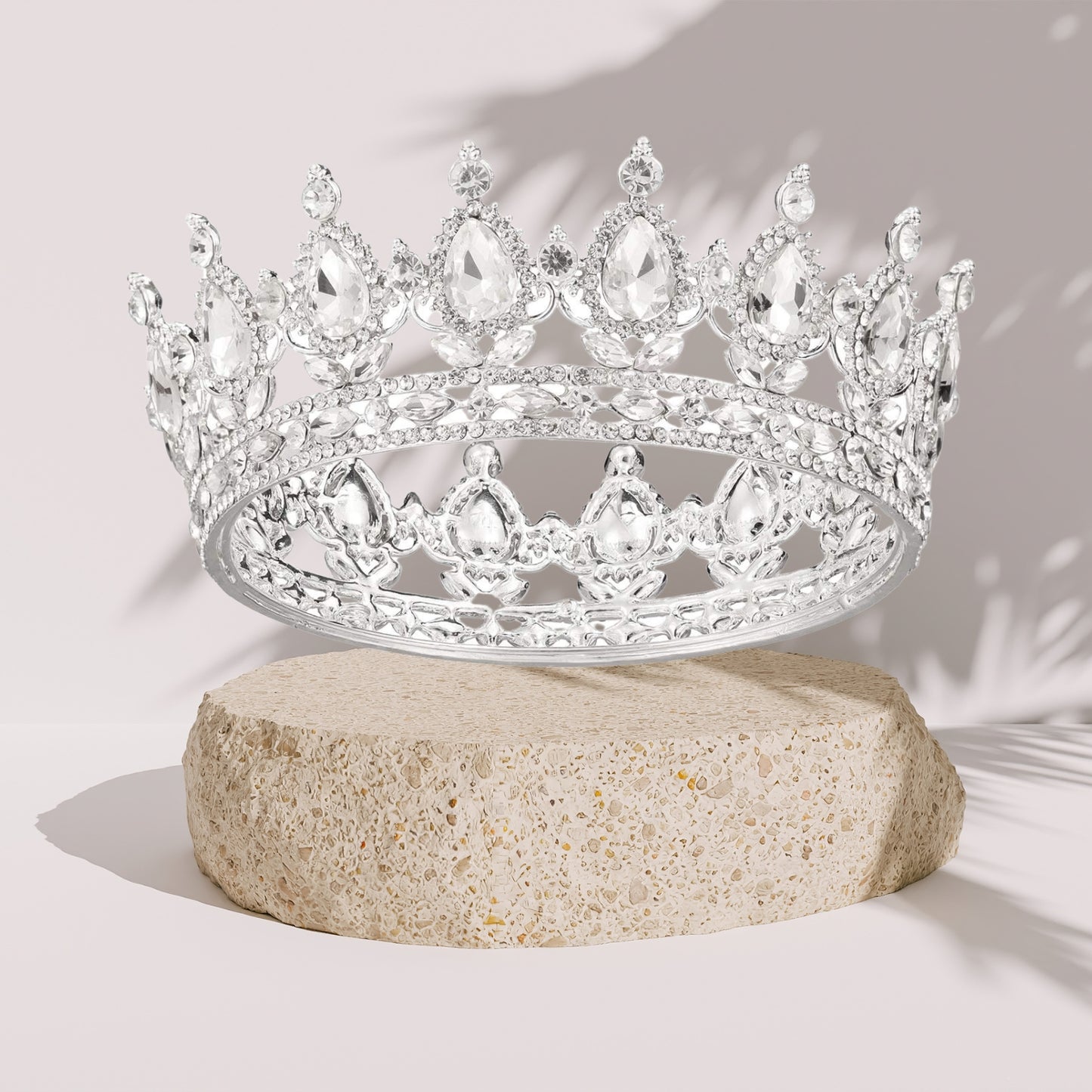Full Round Crowns for Women Rhinestone Rhinestone Wedding Silver Queen Crown for Bridal Women Pageant Hair Accessories