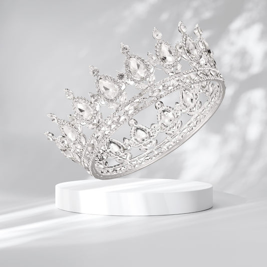 Full Round Crowns for Women Rhinestone Rhinestone Wedding Silver Queen Crown for Bridal Women Pageant Hair Accessories