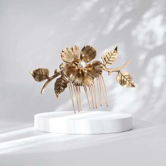 Vintage Hair Side Combs for Women Decorative, Retro Gold Pearl Rhinestone Metal Hair Comb Clips