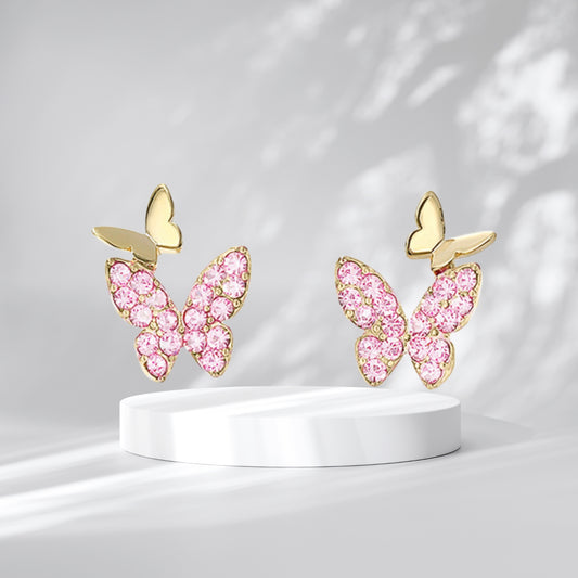 Sparkle Glass Crystal Gemstone Butterfly Stud Earring, Anniversary Birthday Butterfly Jewelry Gifts for Women Grils
