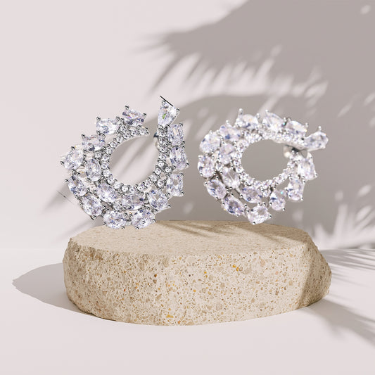 Cluster Earrings for Women Gorgeous Marquis-Cut Cubic Zirconia Bridal Wedding Banquet Stud Earrings for Bride Bridesmaids
