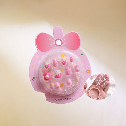 Fake Nails for Kids Girls Artificial Kids Press on Nails Full Cover Short Acrylic Stick On Nails False Nail Tips Kit for Children Little Girls Nail Art Decoration
