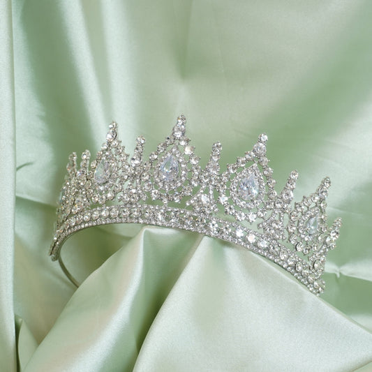 Baroque Queen Tiara for Wedding Pageant Prom Headpieces crown, Silver Crystal Headdress