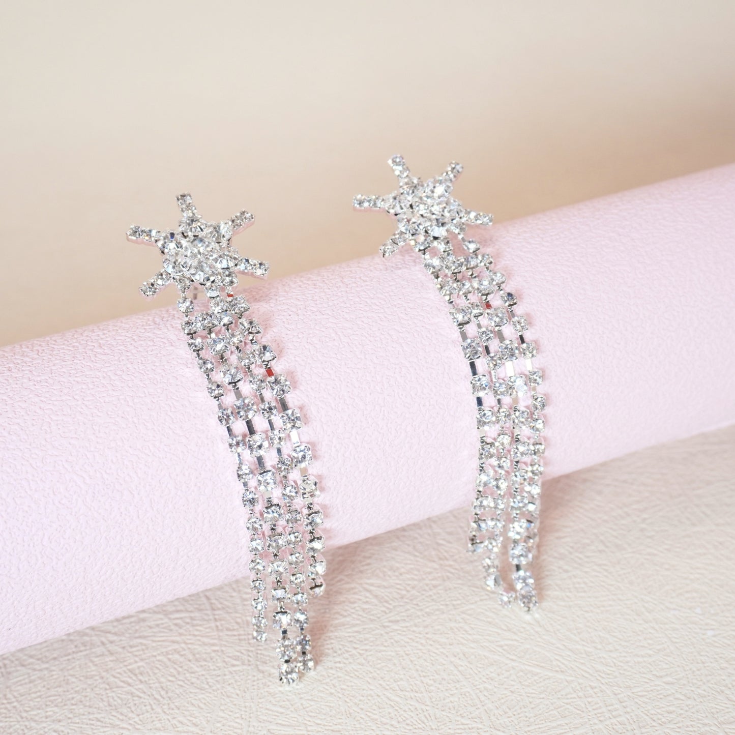 Women’s Tassel Earrings Star Ear Stud Pave Crystal Dangle Earrings Boho Waterfall Beaded Fringe Drop Earring