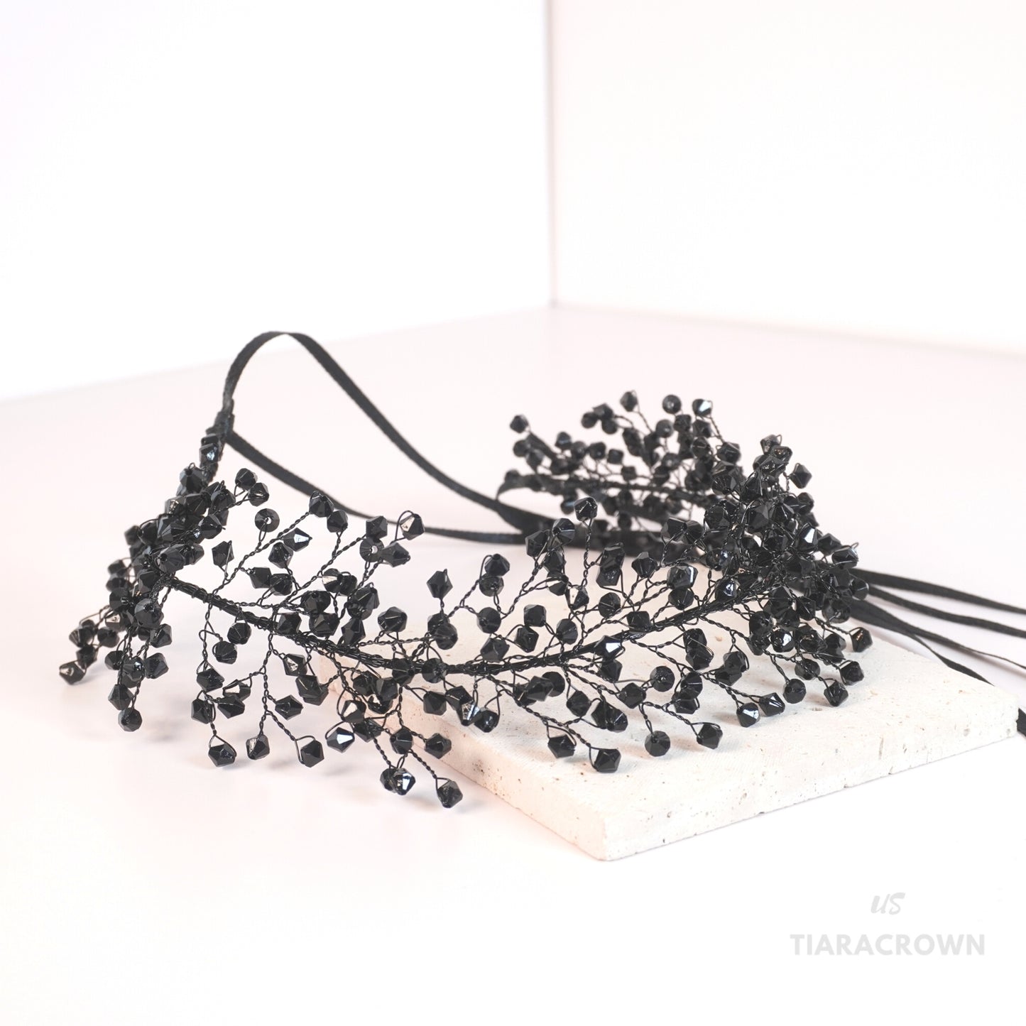Black Bridal Headpieces for Wedding Headband Bride Hair Pieces Crystal Flower Girl Hair Accessories